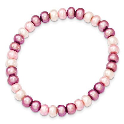 6-7mm White, Lavender and Pink Button Freshwater Cultured Pearl Stretch Bracelet