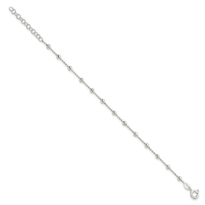 Sterling Silver Polished Beaded 6 Inch with 1 in Ext Bracelet