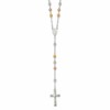 Sterling Silver Polished Rosary Tri-color Beads Necklace