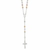 Sterling Silver Tri-color Polished Textured Bead Rosary 26 inch Necklace