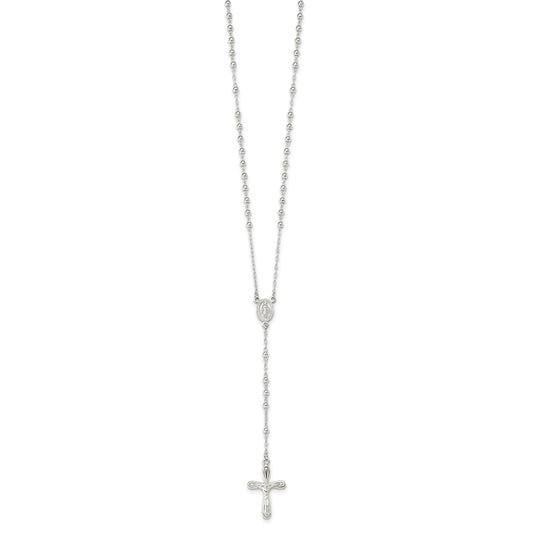 Sterling Silver Polished Crucifix Rosary 18 inch Necklace