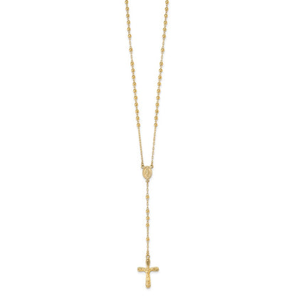 Sterling Silver Flash Gold-plated Polished Crucifix Rosary 18 inch Necklace