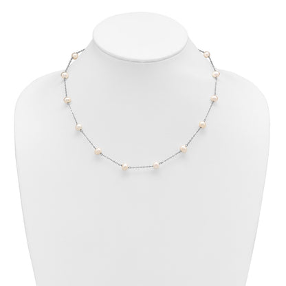 Sterling Silver Rhodium-plated 6-7mm White Near-Round Freshwater Cultured Pearl 14-Station 18 inch Necklace