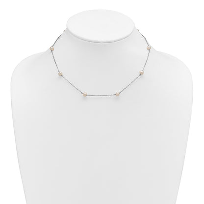 Sterling Silver Rhodium-plated 5-6mm White Near-Round Freshwater Cultured Pearl 8-Station 16 inch Necklace