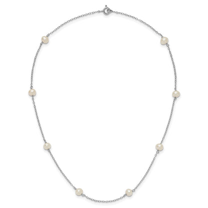 Sterling Silver Rhodium-plated 5-6mm White Near-Round Freshwater Cultured Pearl 8-Station 16 inch Necklace