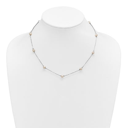 Sterling Silver Rhodium-plated 5-6mm White Near-Round Freshwater Cultured Pearl 9-Station 18 inch Necklace