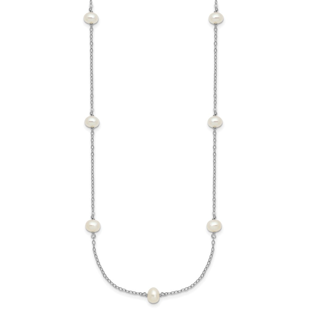 Sterling Silver Rhodium-plated 4-5mm White Near Round Freshwater Cultured Pearl 9-station 20 inch  Necklace