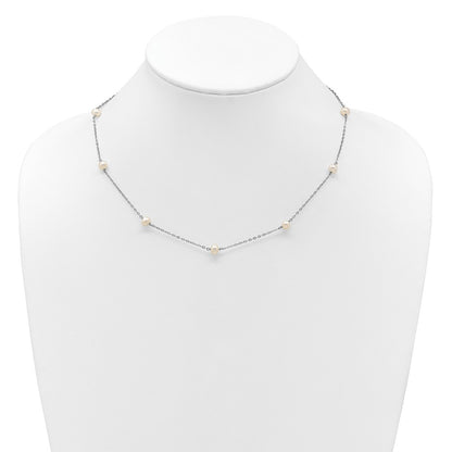 Sterling Silver Rhodium-plated 4-5mm White Near Round Freshwater Cultured Pearl 9-station 20 inch  Necklace