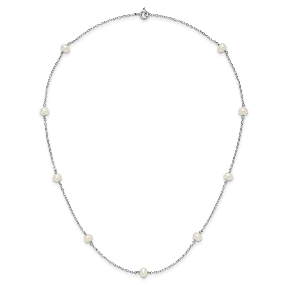 Sterling Silver Rhodium-plated 4-5mm White Near Round Freshwater Cultured Pearl 9-station 20 inch  Necklace