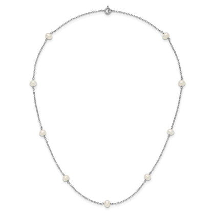 Sterling Silver Rhodium-plated 4-5mm White Near Round Freshwater Cultured Pearl 9-station 20 inch  Necklace