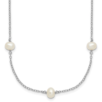 Sterling Silver Rhodium-plated 4-5mm White Near Round Freshwater Cultured Pearl 9-station 20 inch  Necklace