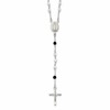 Sterling Silver Polished and Black Crystal Bead Rosary 23.5 inch Necklace