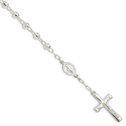 Sterling Silver Polished Beaded Rosary 7.5 inch Bracelet