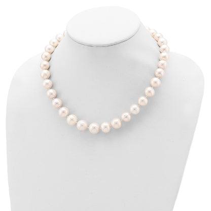 Sterling Silver Rhodium-plated 11-12mm White Near-Round Freshwater Cultured Pearl 18 inch Necklace