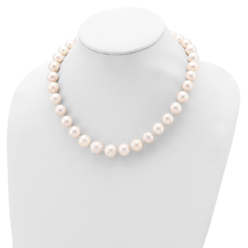 Sterling Silver Rhodium-plated 11-12mm White Near-Round Freshwater Cultured Pearl 20 inch Necklace