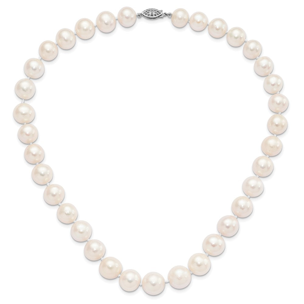 Sterling Silver Rhodium-plated 11-12mm White Near-Round Freshwater Cultured Pearl 18 inch Necklace