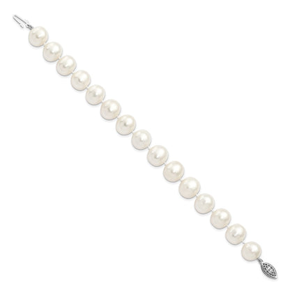 Sterling Silver Rhodium-plated 11-12mm White Near-Round Freshwater Cultured Pearl 7.25 inch Bracelet