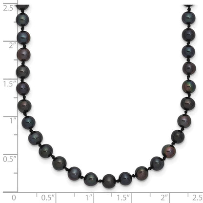 Sterling Silver Rhodium-plated 4-5mm Black Near-Round Freshwater Cultured Pearl 16 inch Necklace