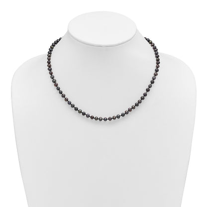 Sterling Silver Rhodium-plated 4-5mm Black Near-Round Freshwater Cultured Pearl 16 inch Necklace