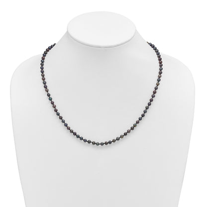 Sterling Silver Rhodium-plated 4-5mm Black Near-Round Freshwater Cultured Pearl 18 inch Necklace