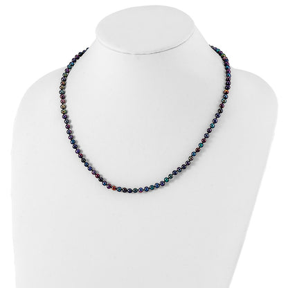 Sterling Silver Rhodium-plated 4-5mm Black Near-Round Freshwater Cultured Pearl 24 inch Necklace