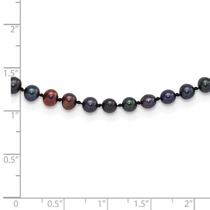 Sterling Silver Rhodium-plated 4-5mm Black Near-Round Freshwater Cultured Pearl 20 inch Necklace