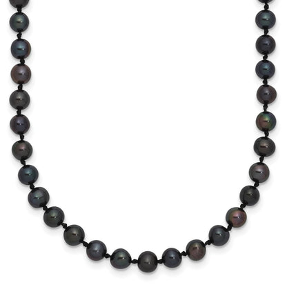 Sterling Silver Rhodium-plated 4-5mm Black Near-Round Freshwater Cultured Pearl 18 inch Necklace