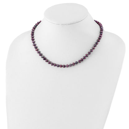 Sterling Silver Rhodium-plated 5-6mm Black Near-Round Freshwater Cultured Pearl 16 inch Necklace