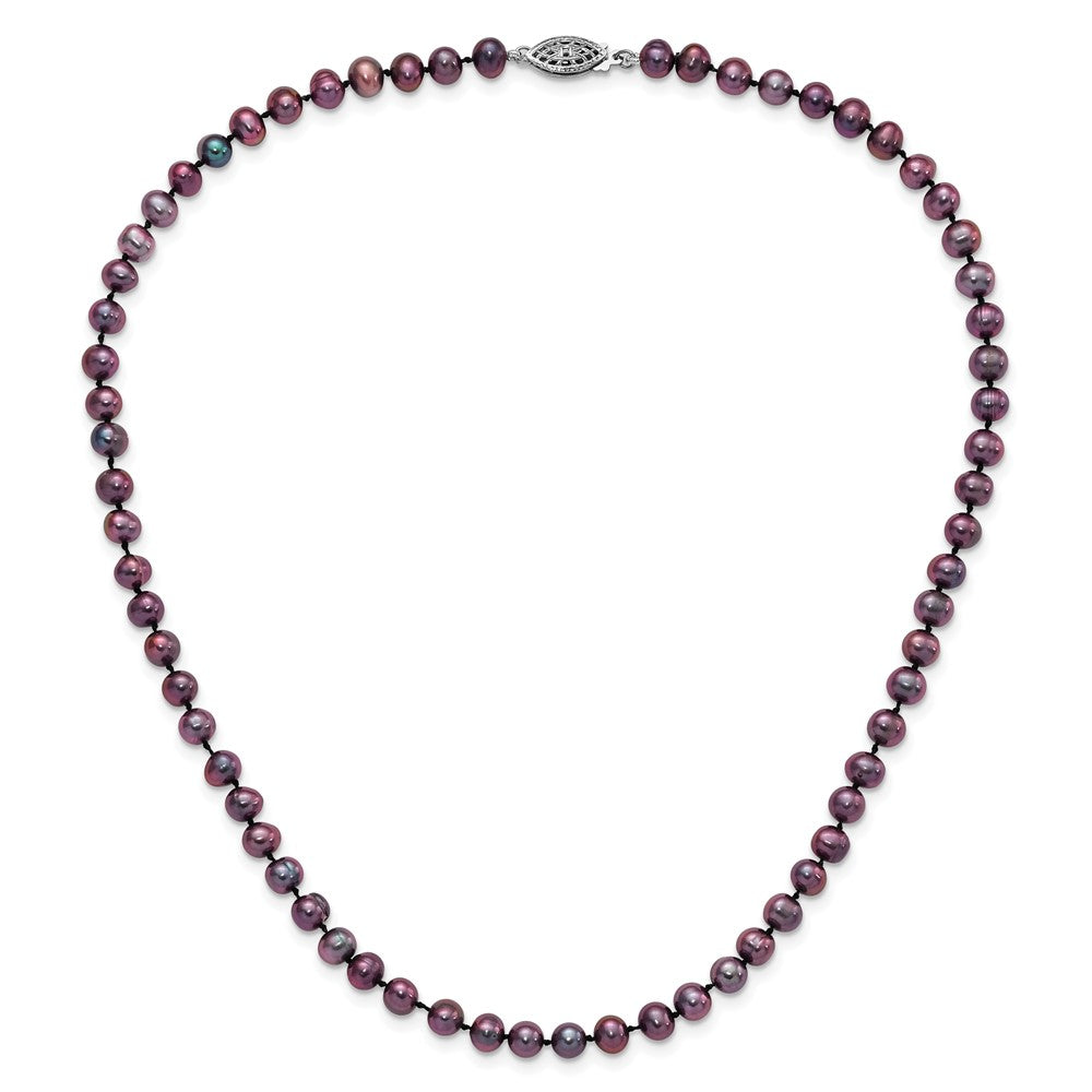 Sterling Silver Rhodium-plated 5-6mm Black Near-Round Freshwater Cultured Pearl 16 inch Necklace