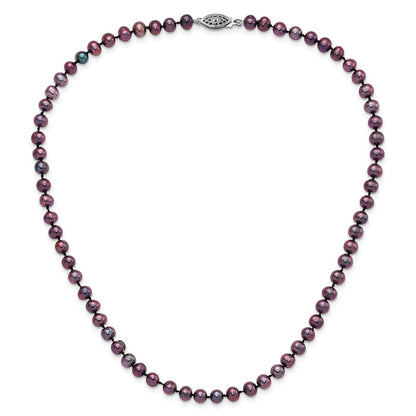 Sterling Silver Rhodium-plated 5-6mm Black Near-Round Freshwater Cultured Pearl 16 inch Necklace