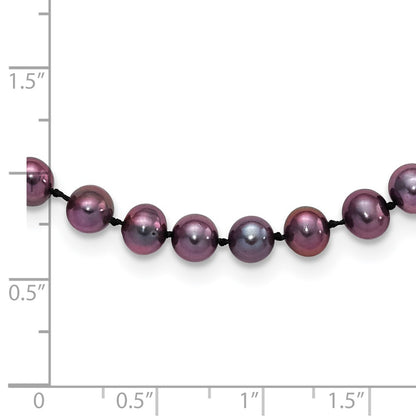 Sterling Silver Rhodium-plated 5-6mm Black Near-Round Freshwater Cultured Pearl 16 inch Necklace