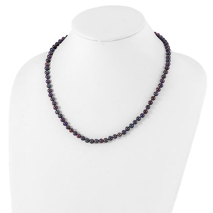 Sterling Silver Rhodium-plated 5-6mm Black Near-Round Freshwater Cultured Pearl 20 inch Necklace