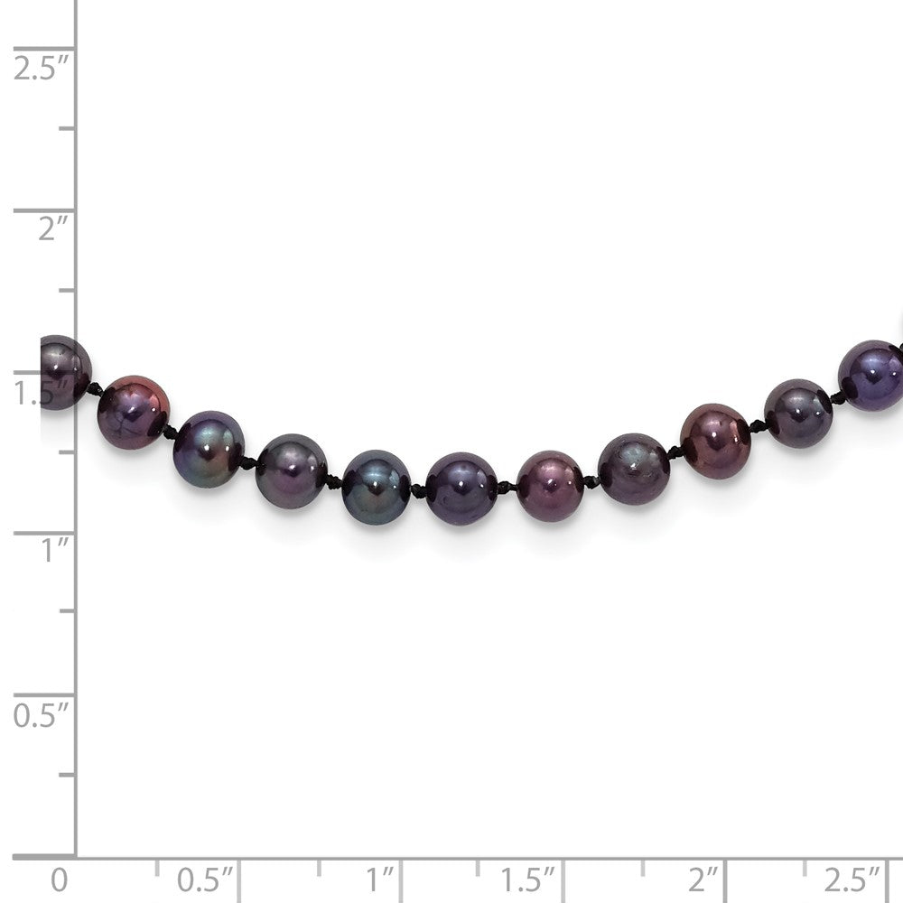 Sterling Silver Rhodium-plated 5-6mm Black Near-Round Freshwater Cultured Pearl 20 inch Necklace