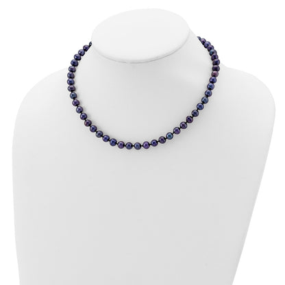 Sterling Silver Rhodium-plated 6-7mm Black Near-Round Freshwater Cultured Pearl 20 inch Necklace