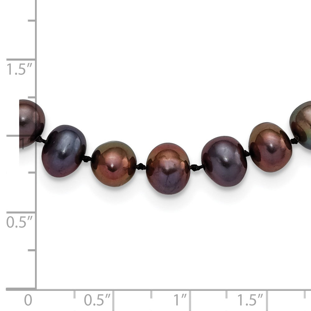 Sterling Silver Rhodium-plated 7-8mm Black Near-Round Freshwater Cultured Pearl 20 inch Necklace