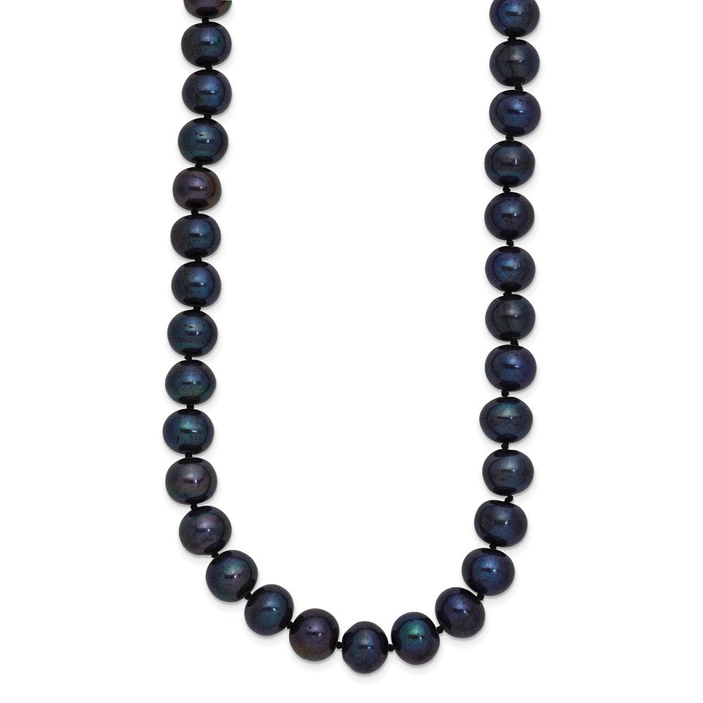 Sterling Silver Rhodium-plated 8-9mm Black Near-Round Freshwater Cultured Pearl 24 inch Necklace