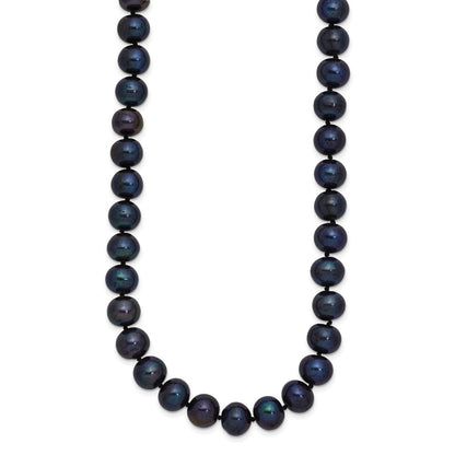 Sterling Silver Rhodium-plated 8-9mm Black Near-Round Freshwater Cultured Pearl 24 inch Necklace