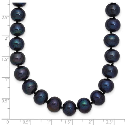 Sterling Silver Rhodium-plated 8-9mm Black Near-Round Freshwater Cultured Pearl 18 inch Necklace