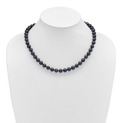 Sterling Silver Rhodium-plated 8-9mm Black Near-Round Freshwater Cultured Pearl 18 inch Necklace