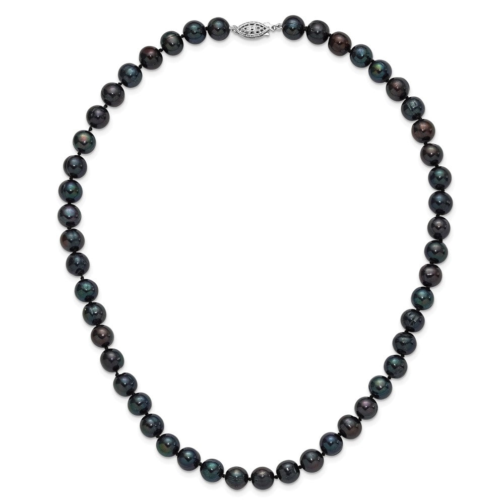 Sterling Silver Rhodium-plated 8-9mm Black Near-Round Freshwater Cultured Pearl 18 inch Necklace