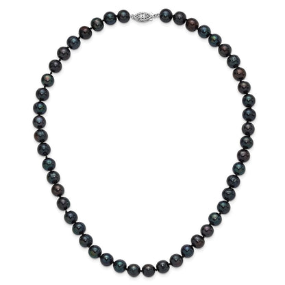 Sterling Silver Rhodium-plated 8-9mm Black Near-Round Freshwater Cultured Pearl 18 inch Necklace