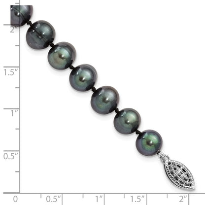 Sterling Silver Rhodium-plated 8-9mm Black Near-Round Freshwater Cultured Pearl 7.25 inch Bracelet