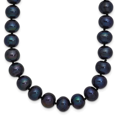 Sterling Silver Rhodium-plated 8-9mm Black Near-Round Freshwater Cultured Pearl 28 inch Necklace