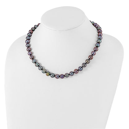 Sterling Silver Rhodium-plated 9-10mm Black Near-Round Freshwater Cultured Pearl 16 inch Necklace