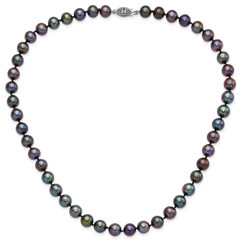 Sterling Silver Rhodium-plated 9-10mm Black Near-Round Freshwater Cultured Pearl 20 inch Necklace