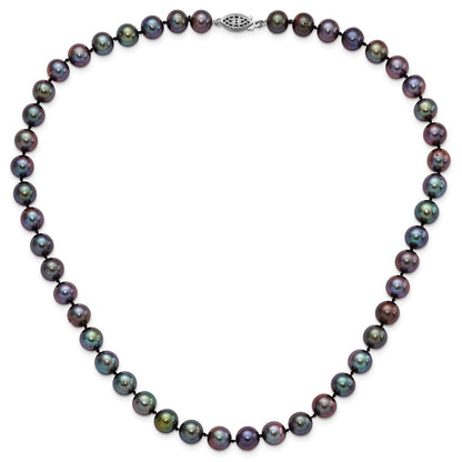 Sterling Silver Rhodium-plated 9-10mm Black Near-Round Freshwater Cultured Pearl 20 inch Necklace