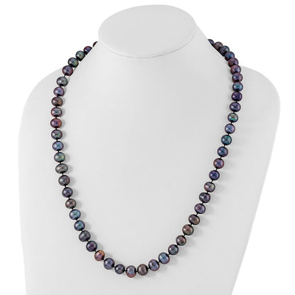 Sterling Silver Rhodium-plated 9-10mm Black Near-Round Freshwater Cultured Pearl 24 inch Necklace