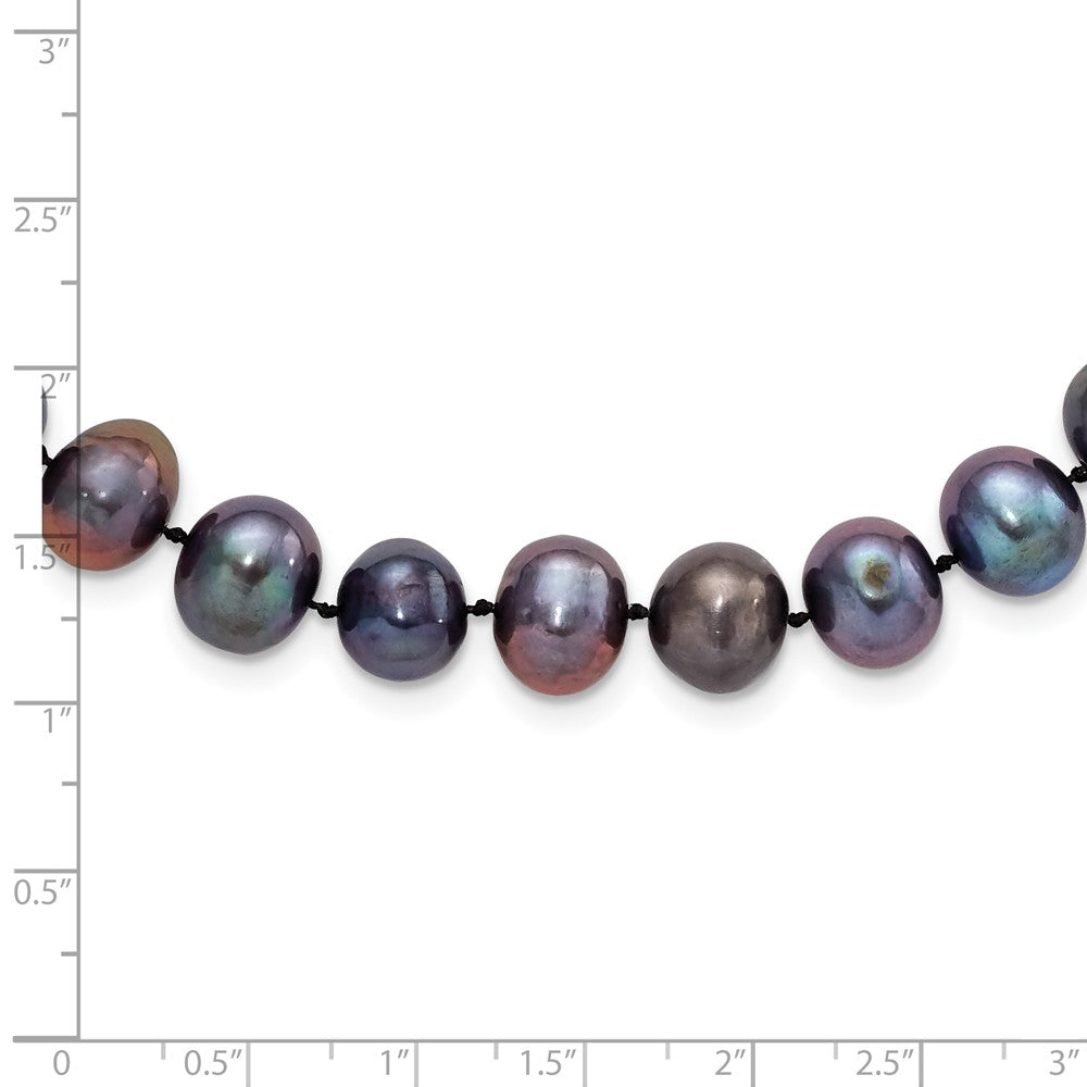 Sterling Silver Rhodium-plated 9-10mm Black Near-Round Freshwater Cultured Pearl 24 inch Necklace