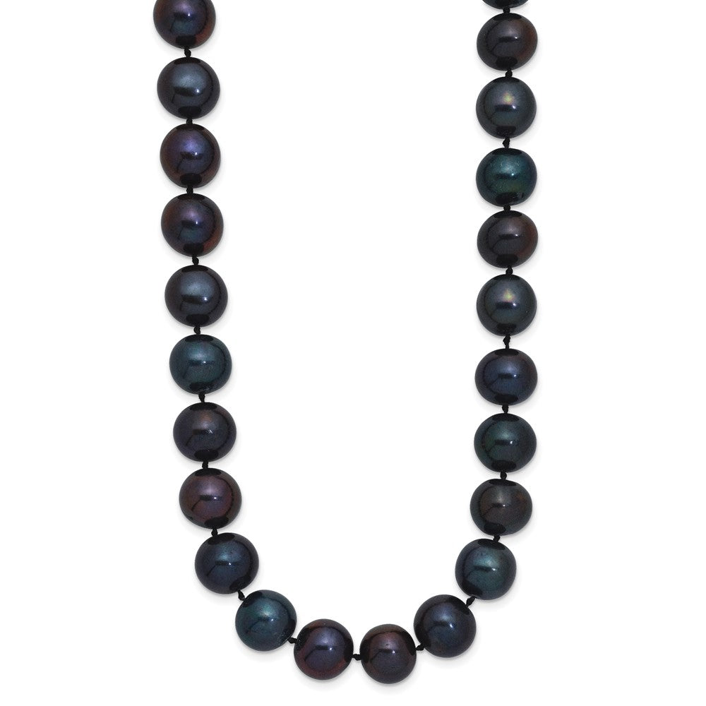 Sterling Silver Rhodium-plated 10-11mm Black Near-Round Freshwater Cultured Pearl 20 inch Necklace