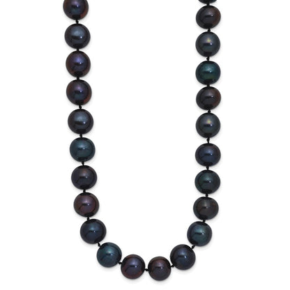Sterling Silver Rhodium-plated 10-11mm Black Near-Round Freshwater Cultured Pearl 20 inch Necklace